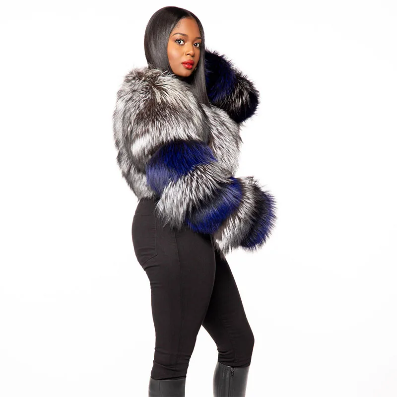 Free Size New Trendy Multi Color Silver Fox Fur Coat Custom Thick Winter Colorful Real Fur Coat for Women