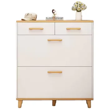 Modern Entryway 2 Drawer MDF Wooden Shoe Rack Large Capacity White Thin Shoe Storage Cabinet for Home