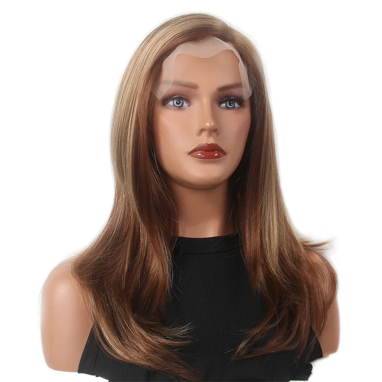 Natural Wave Tpart Lace Frontal Wigs Brown Highlight Synthetic Heat