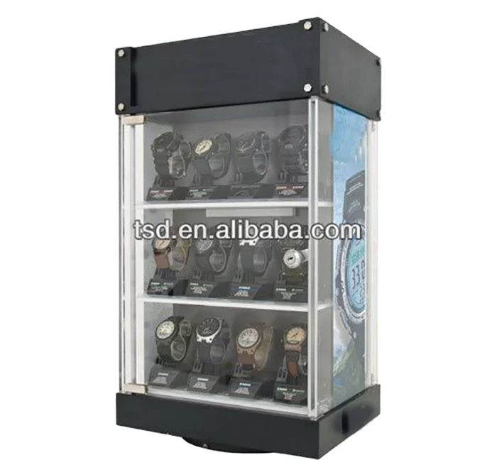 Clear Acrylic Lockable Rotating Chain Display Case with Light