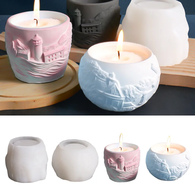 DIY Relief Lighthouse House Silicone Mold for Flowerpot Drip Glue Grinding Tool Windmill Room Storage Jar for Cement Cake Tools manufacture