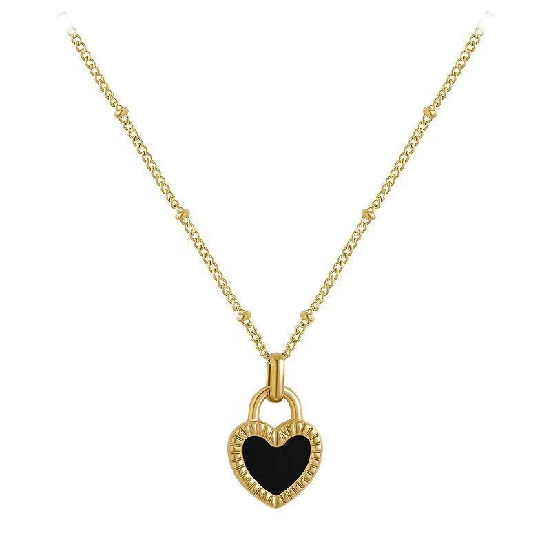 Unisex Vintage Stainless Steel 18K Gold Plated Heart Pendant Necklace Trendy Fashion Jewelry with Link Chain for Party Wear