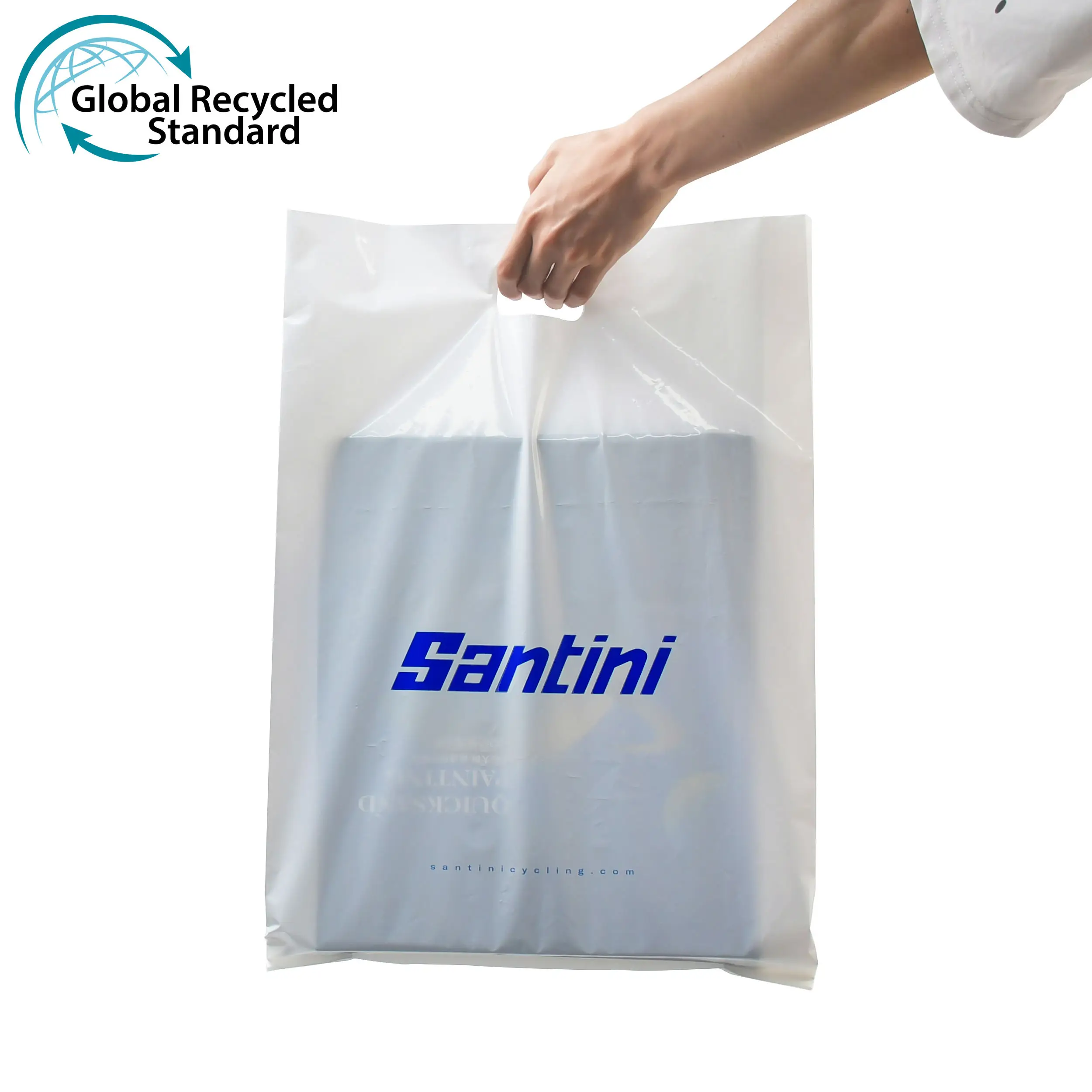 Bags White Recycling Plastic Die Cut Handle Shopping Printing PE Clothing Packaging Customized Gravure Printing Shoes & Clothing details