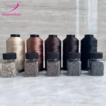 GlamorDove High Quality Nylon Bonded Hair Extension Threads and Micro Rings Beads with Silicone Lined For Hair Extensions