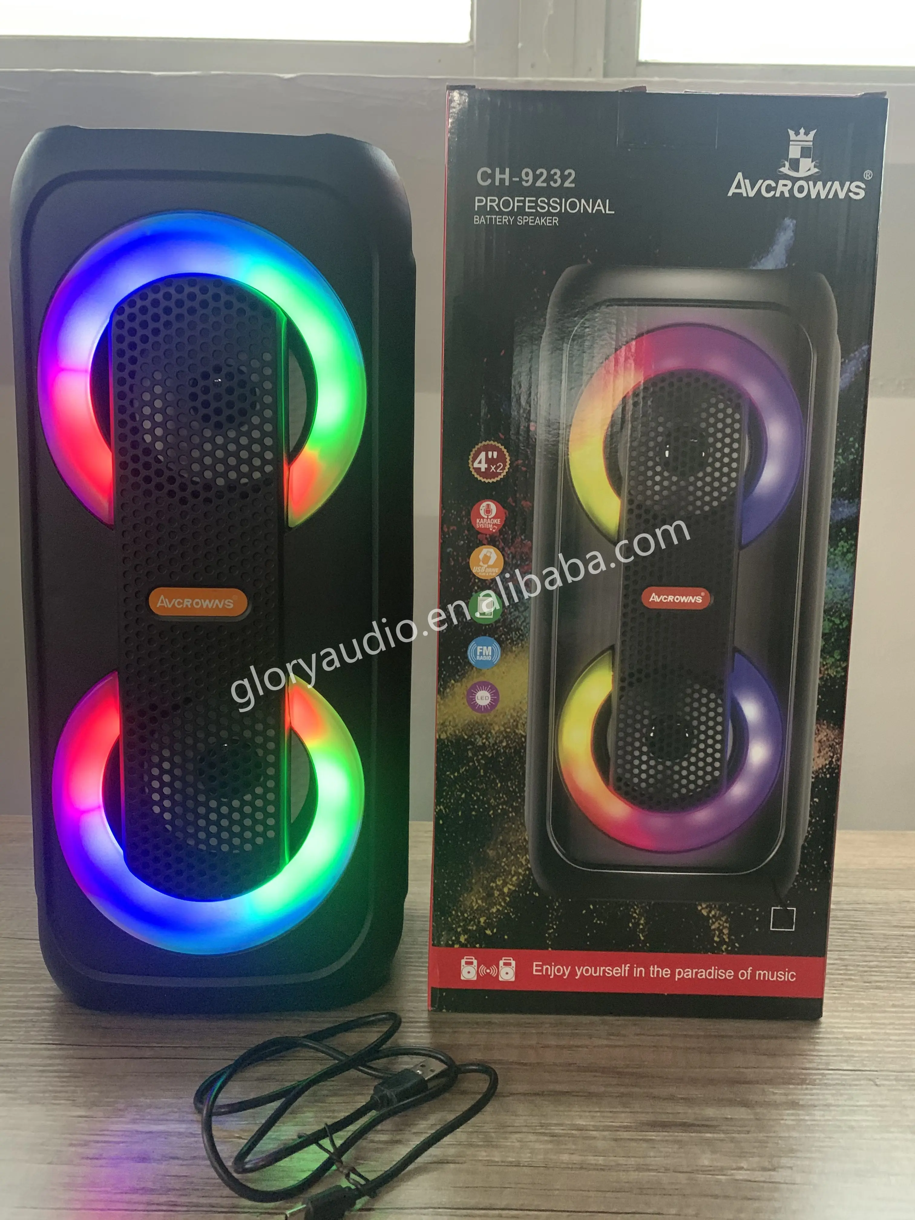 Dual 4 Inch Active Portable RGB LED Speakers Wireless USB AUX Light Plastic Design Home Karaoke Parties Outdoor Woofers DC Power