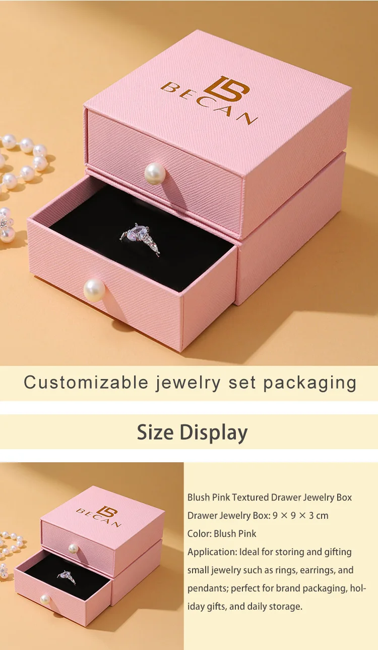 Vintage Customizable Luxury Magnetic Sliding Drawer Jewelry Box with Gold-stamped Logo Portable Necklace Packaging details