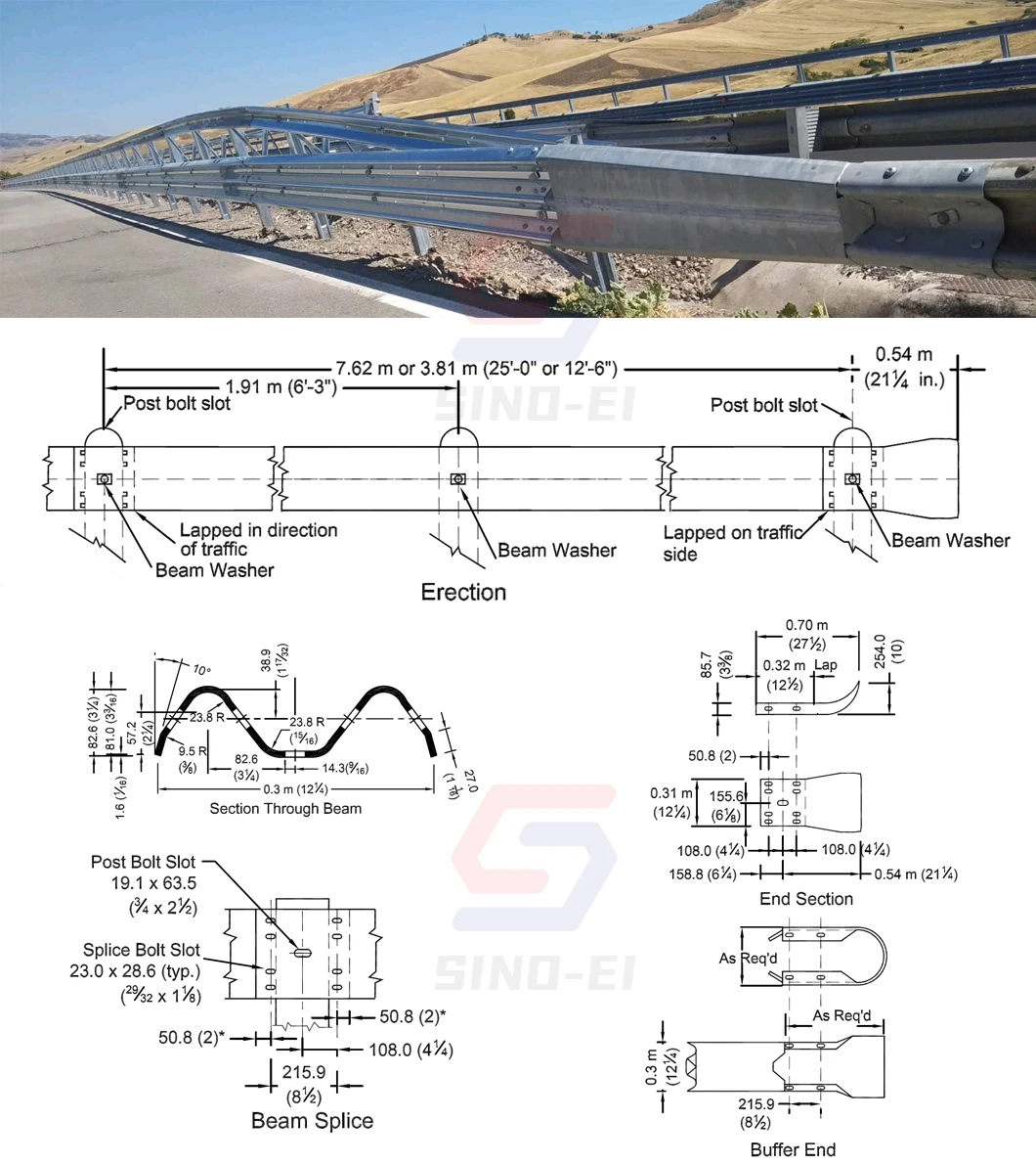 Modern Design W-beam Highway Guardrail System for High-Speed Roads Q235 ...