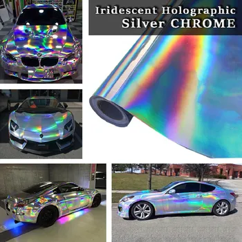 1.52x20m Silver & Black Holographic Laser Chrome Iridescent Vinyl