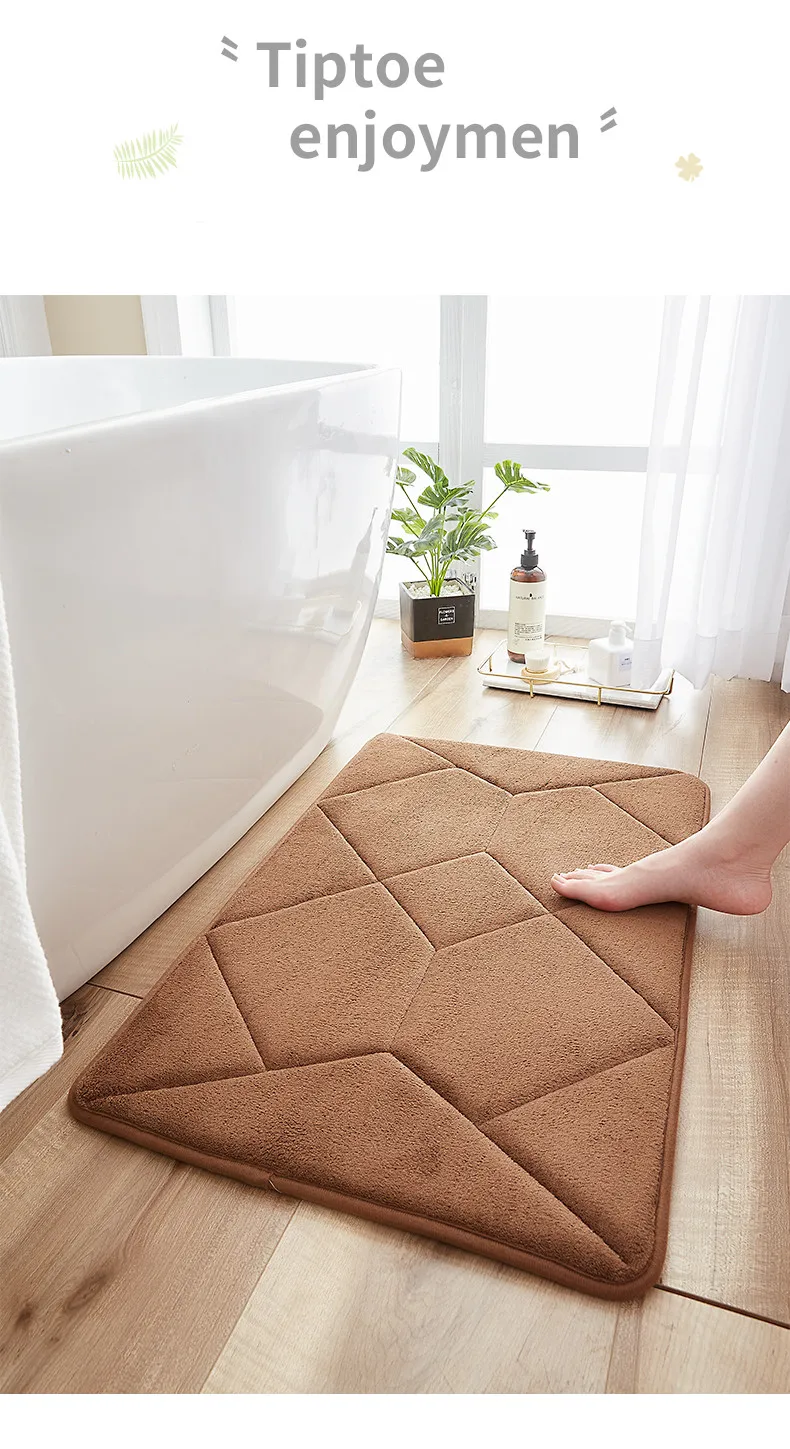 New hot selling Sewing embroidery Memory Foam Absorbent Floor Mat Living Room Non-slip Foot Mat Quadrilateral Bathroom Mat details