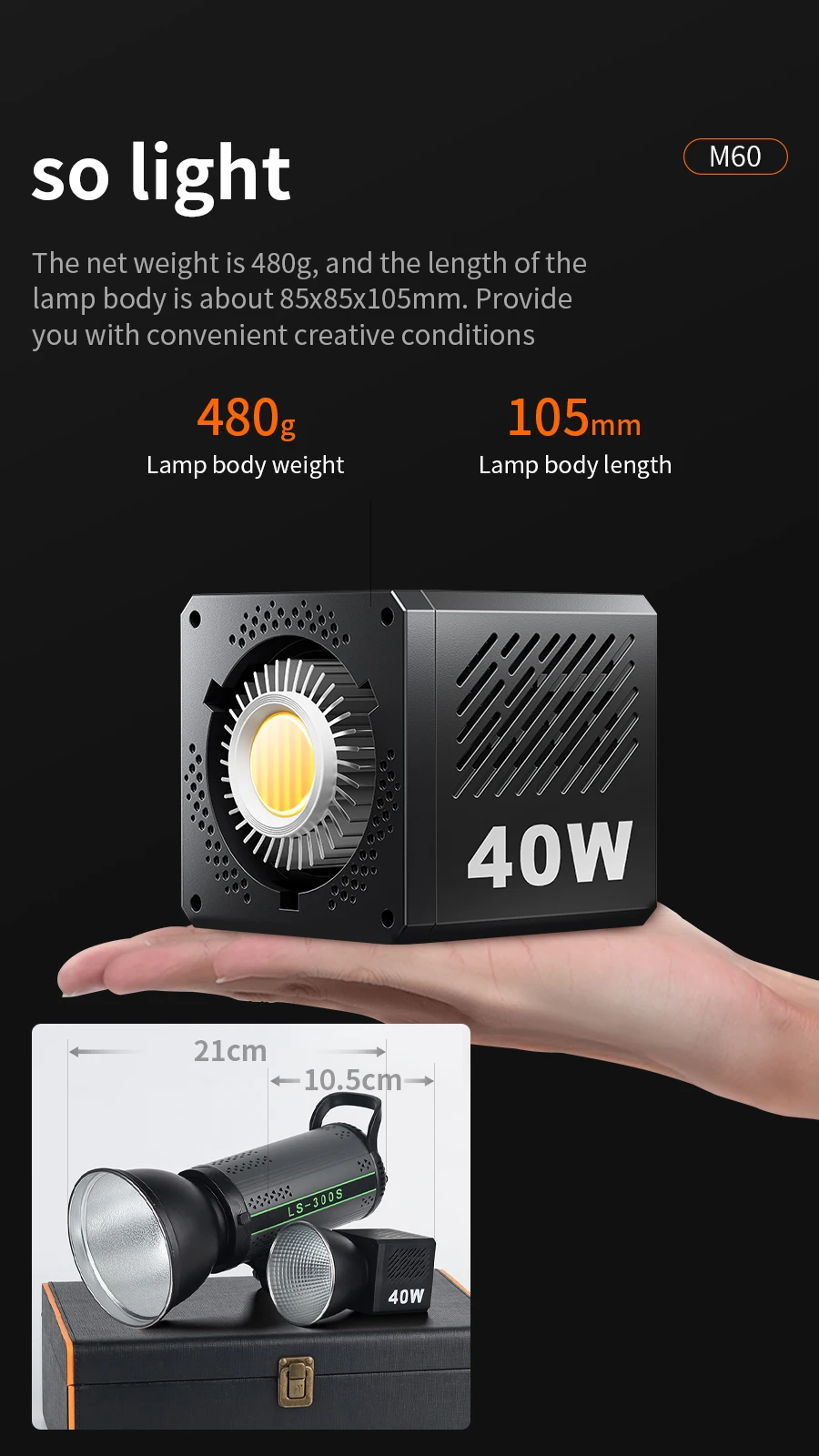 M60 40w Led Light Recargable Flash Light Rechargeable Led Flashing Light for Camera