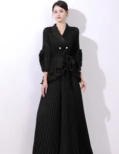 A Stylish Large-sized Lady's Suit with Button Belt and Miyake Pleated Set