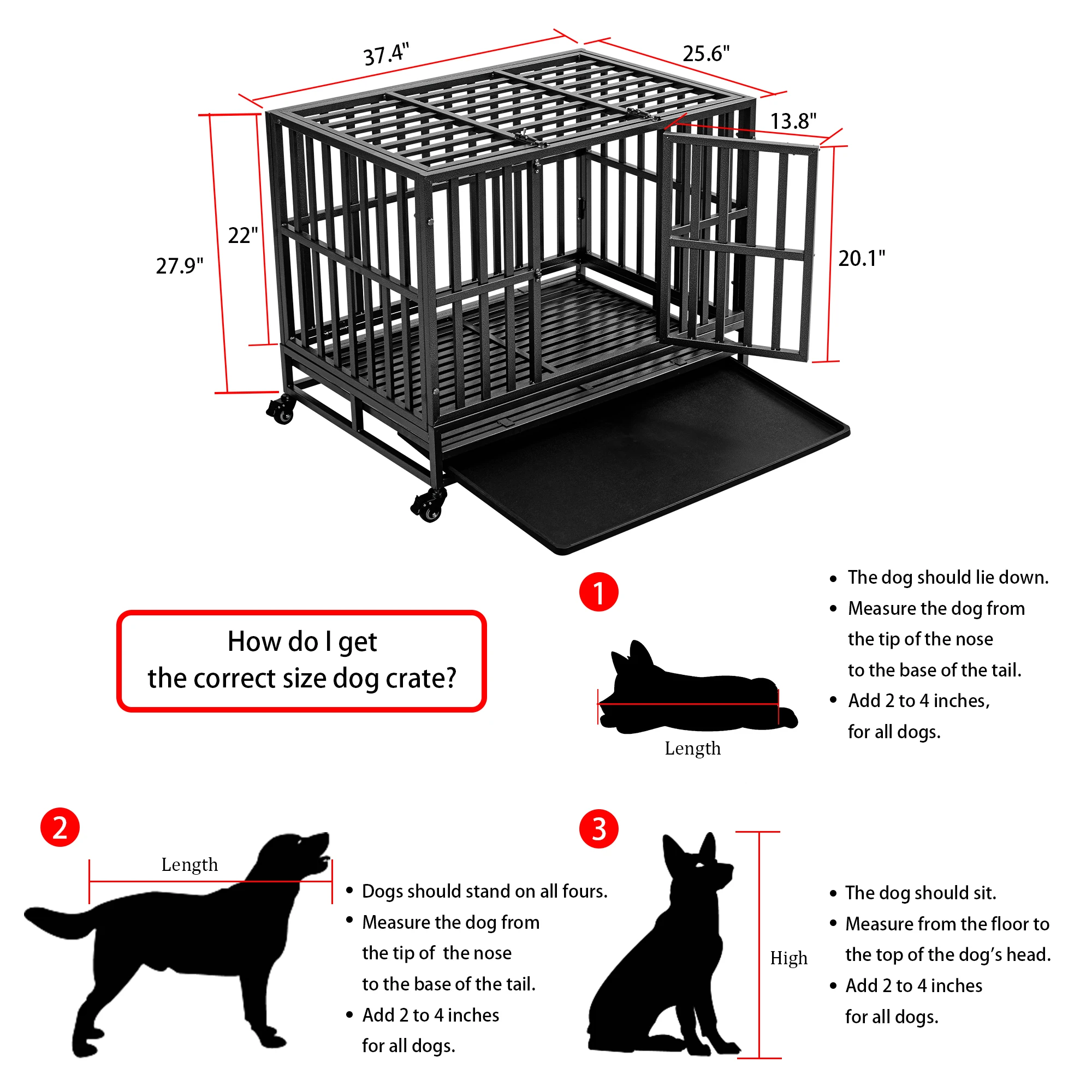 Double Door,And Removable Tray Kennel For Large Dogs 38 Inch Heavy Duty ...