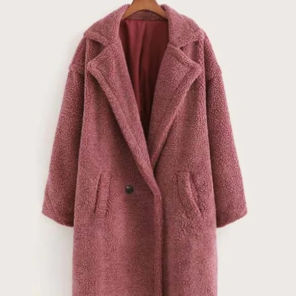 boohoo pink teddy coat