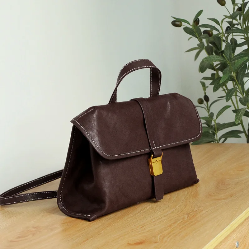 Top Layer Cowhide Messenger Bag Hot Selling Genuine Leather Women’s Niche Shoulder Crossbody Large Capacity Handbag Spring 2025