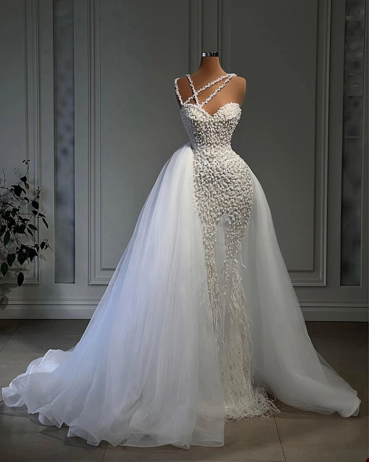 Mumuleo Spaghetti Strap Appliques Beads Mermaid Wedding Dress With Mumuleo Spaghetti Strap Appliques Beads Mermaid Wedding Dress With