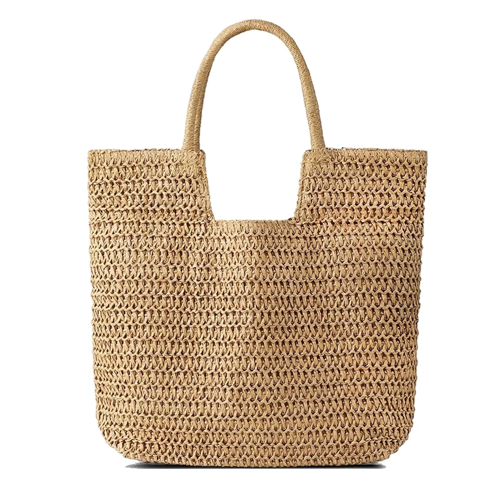 Rattan Bucket Bag for Women Straw Beach Bag Drawstring Crossbody Purse PU Leather, White main image 1