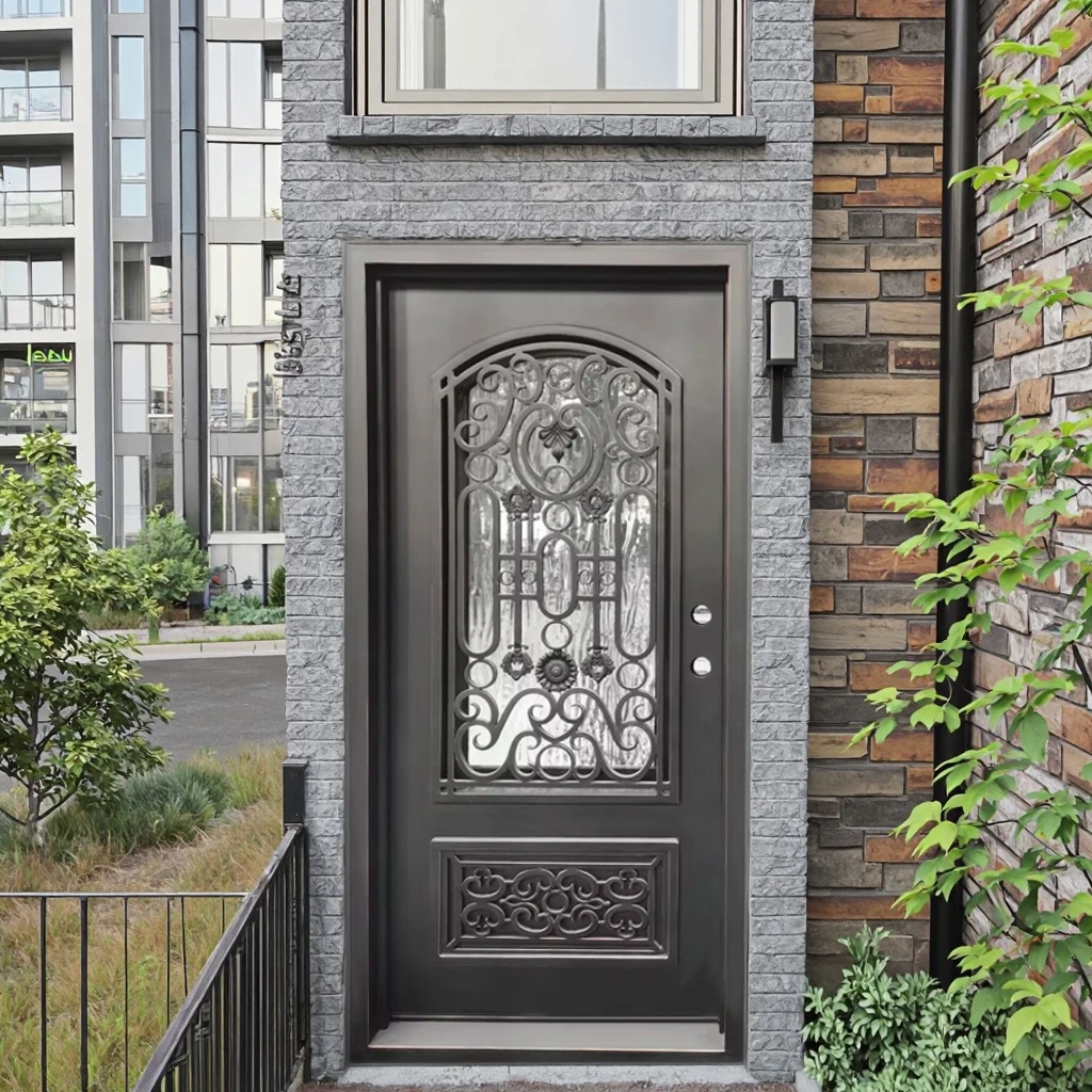 Wholesale Customized Anti-Theft Modern Wrought Iron Glass Entry Outdoor Exterior Door manufacture