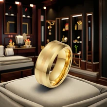 Ready to Ship 8mm Tungsten Carbide Ring Classic Polished Brushed Gold Bevel Edge Mens Women Wedding Bands Rings Jewelry Gift