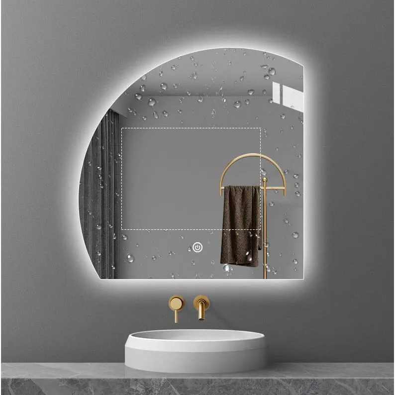 New Designs Modern Decorative Wall Irregular Half Circle Led Light Touch Sensor Switch Mirror for Bathroom