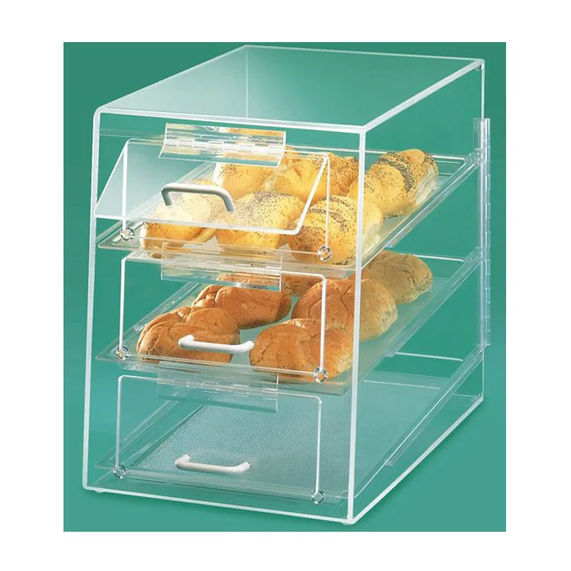 Clear Acrylic Pastry Display Cases with 3 Tiers, Lucite Bread Storage Bins, Perspex Pastry Display Boxes