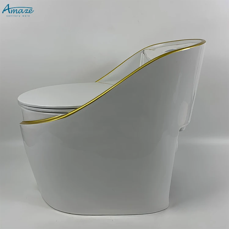 Luxury ceramic sanitary ware design bathroom gold line egg shape water closet floor one piece toilet bowl supplier