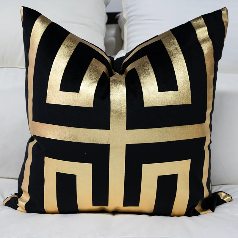High Quality Throw Pillow Covergolden Silver Stripes Velvet Black White