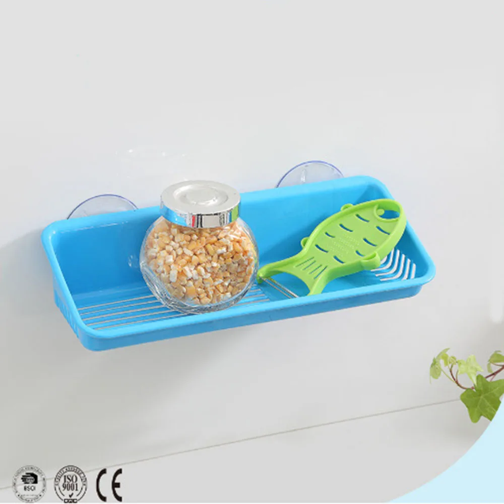 Cross Border Wall Mounted Multifunctional Kitchen Double Suction Cup PP Plastic Durable Square Sink Storage Tier Racks
