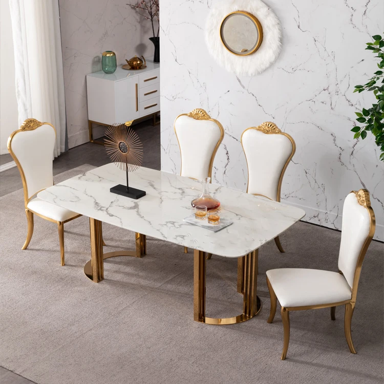 Cheap royal design dining room metal furniture dining table set 8 dining room chairs hotel restaurant