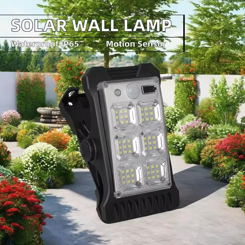 Zonne-beveiligingslichten buiten bewegingssensor clip, 72LED Super Heldere Zonneverlichting Outdoor Tuin, IP65 Waterdicht Buiten Camping Verlichting