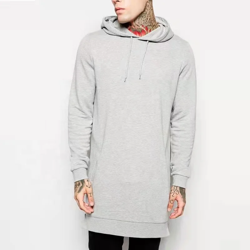 JL-12084 Men Grey Vintage Hoodie Dress Split Zipper on Side Blank Pullover Fishing Shirts Long Sleeve With Hoodie
