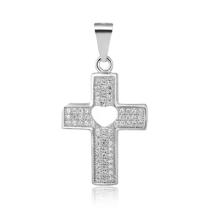 S925 Sterling Silver Cross Pendant Heart Hollow Out Statement Wedding Cocktail Party Necklace Pendant