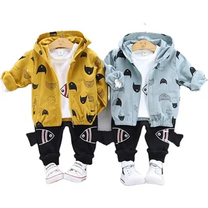 New Style Autumn Boy Cute Cartoon Fish Print Long Sleeve Hoodie Three Pieces Sets Wholesale Fashionable Clothing Kids Clothes