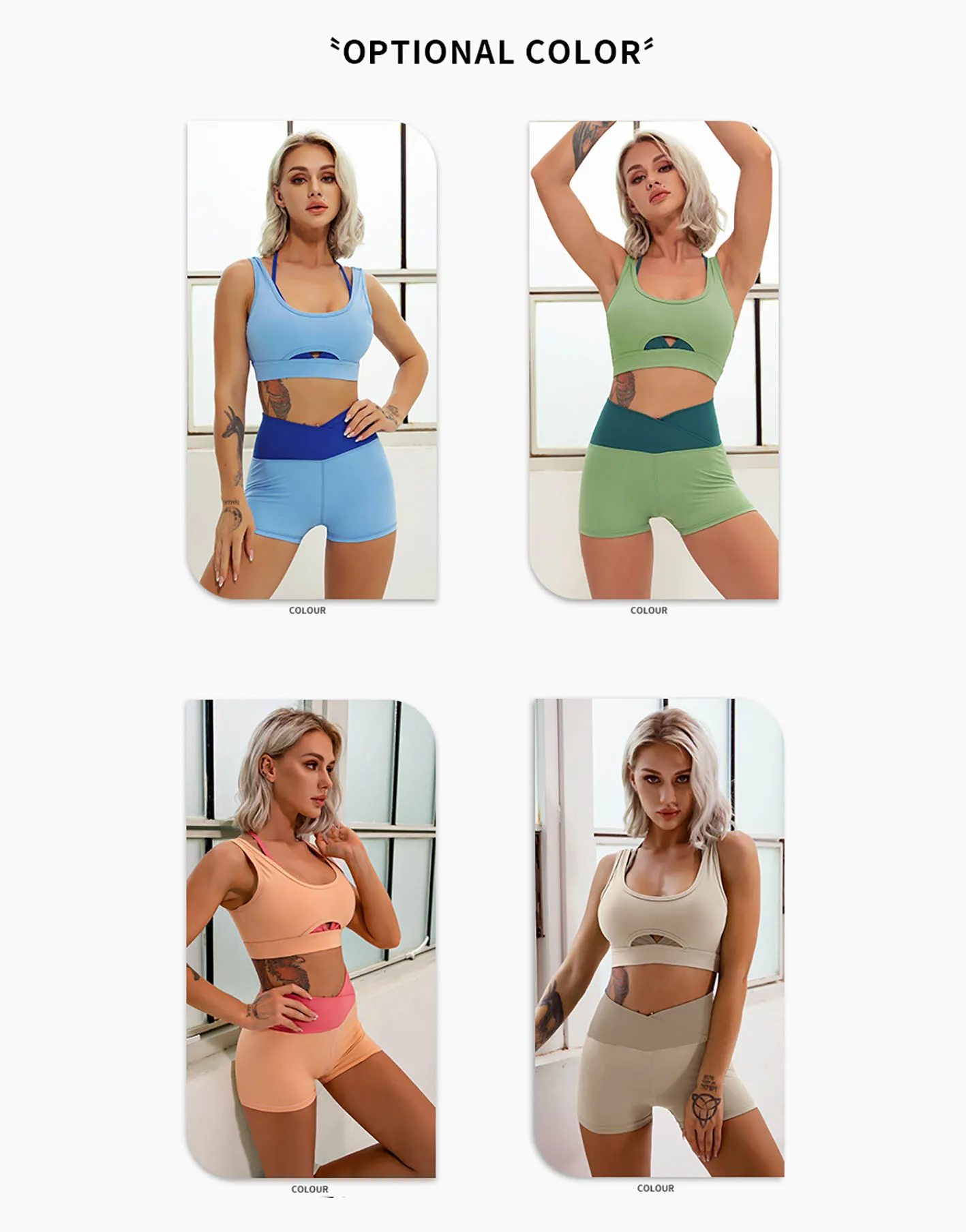 YL Tiktok Hot New Two-In-One Color Matching Bra And Shorts Fitness Workout Sports Clothing Yoga 2 Piece Sets for women