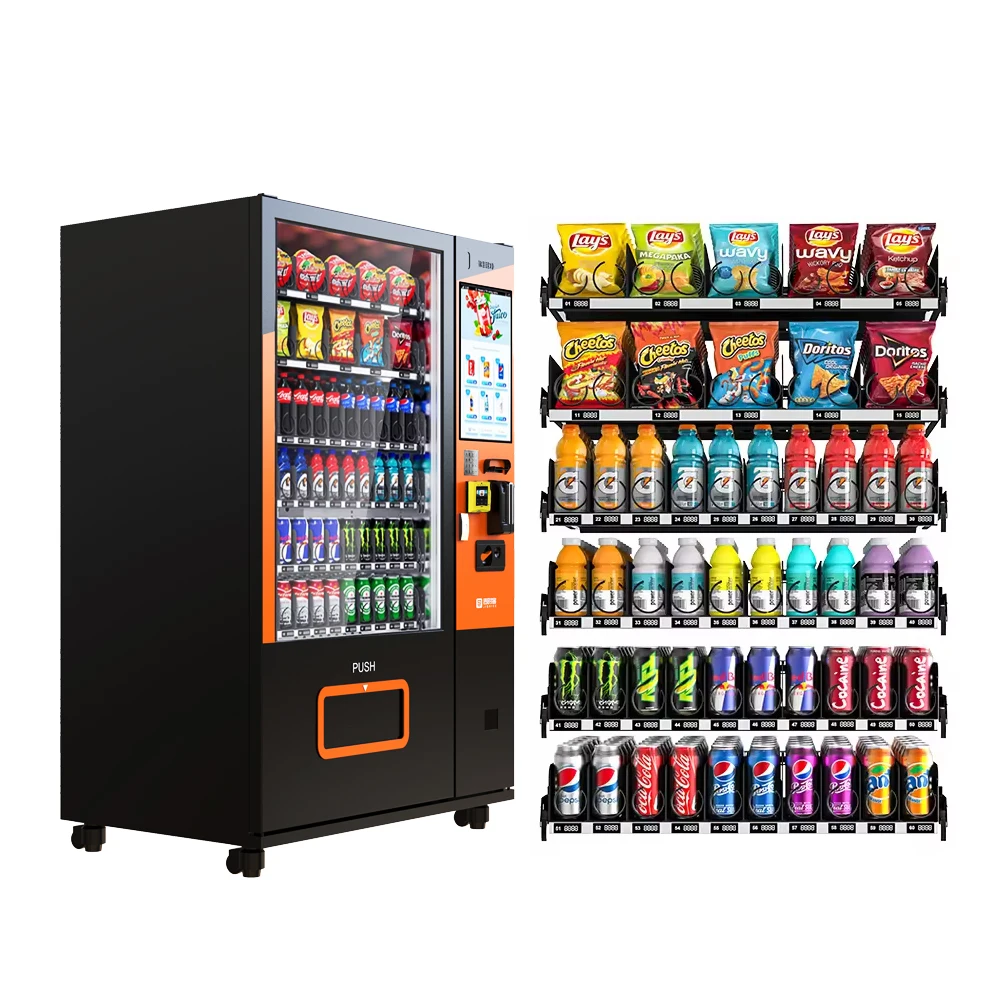 JSK Combo Vending Machine for Foods and Drinks with Touch Screen Card Reader Cold Storage and Age Verification