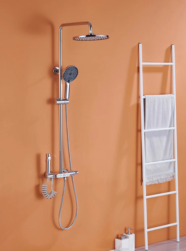 Sistema determinado termostático montado en la pared de la ducha del botón del sistema de ducha del cuarto de baño de la lluvia 4 in1