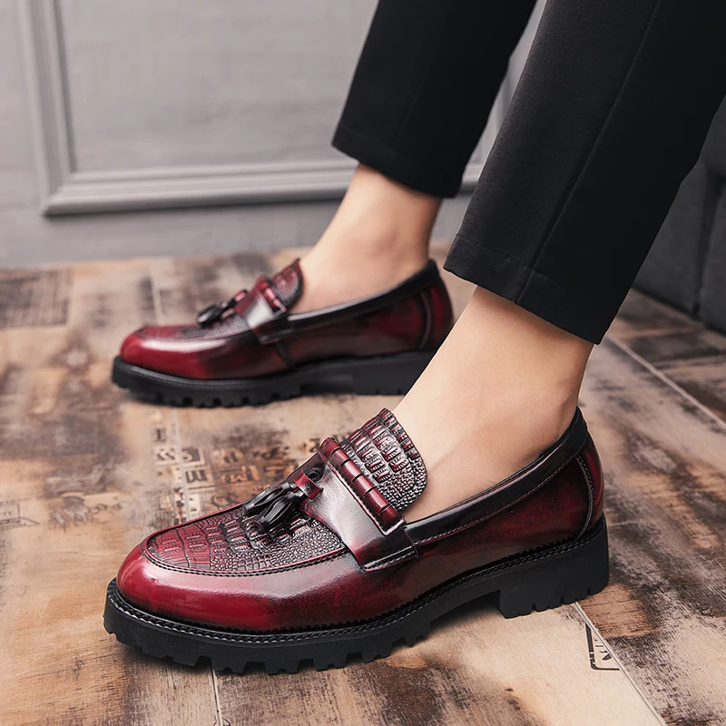 Men's Red & Black Slip-on Dress Shoes Size 38-45  Microfiber Leather, Anti-slip Rubber Sole, Oem