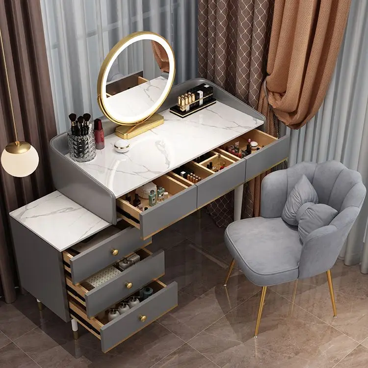 GUAWJRZDP Conjunto de mesa de maquiagem com cadeira, espelho de luz  rotativo de 360°, três modos de iluminação, com 4 gavetas, móveis de quarto  elegantes para meninas (cor: branco A-2, tamanho: 70cm)