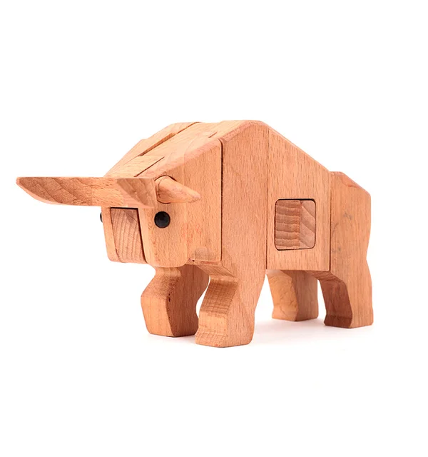 Mortise and Tenon Joint Wooden Cow Educational Building Block Toy