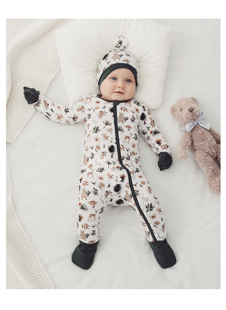 Factory Oem Fold Over Cuff Baby Pajamas Onesie Bamboo 2way Zipper Romper Baby Bodysuit Custom