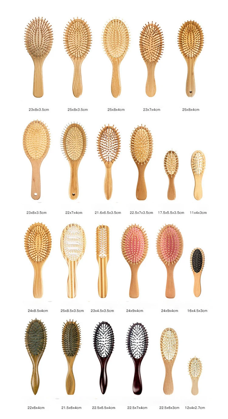 Wholesale LOGO 3 pieces rubber wood massage hair comb women wood handle comb and brush portable massage airbag comb