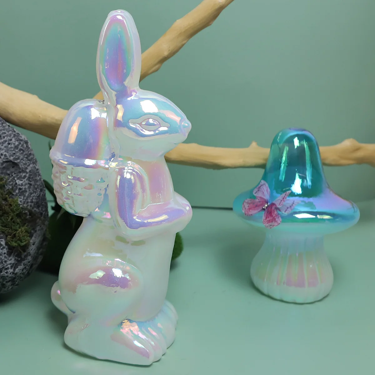 Decorative hand blown glass easter bunny rabbit figurine easter day and spring crafts decoration led lighted ornaments wholesale