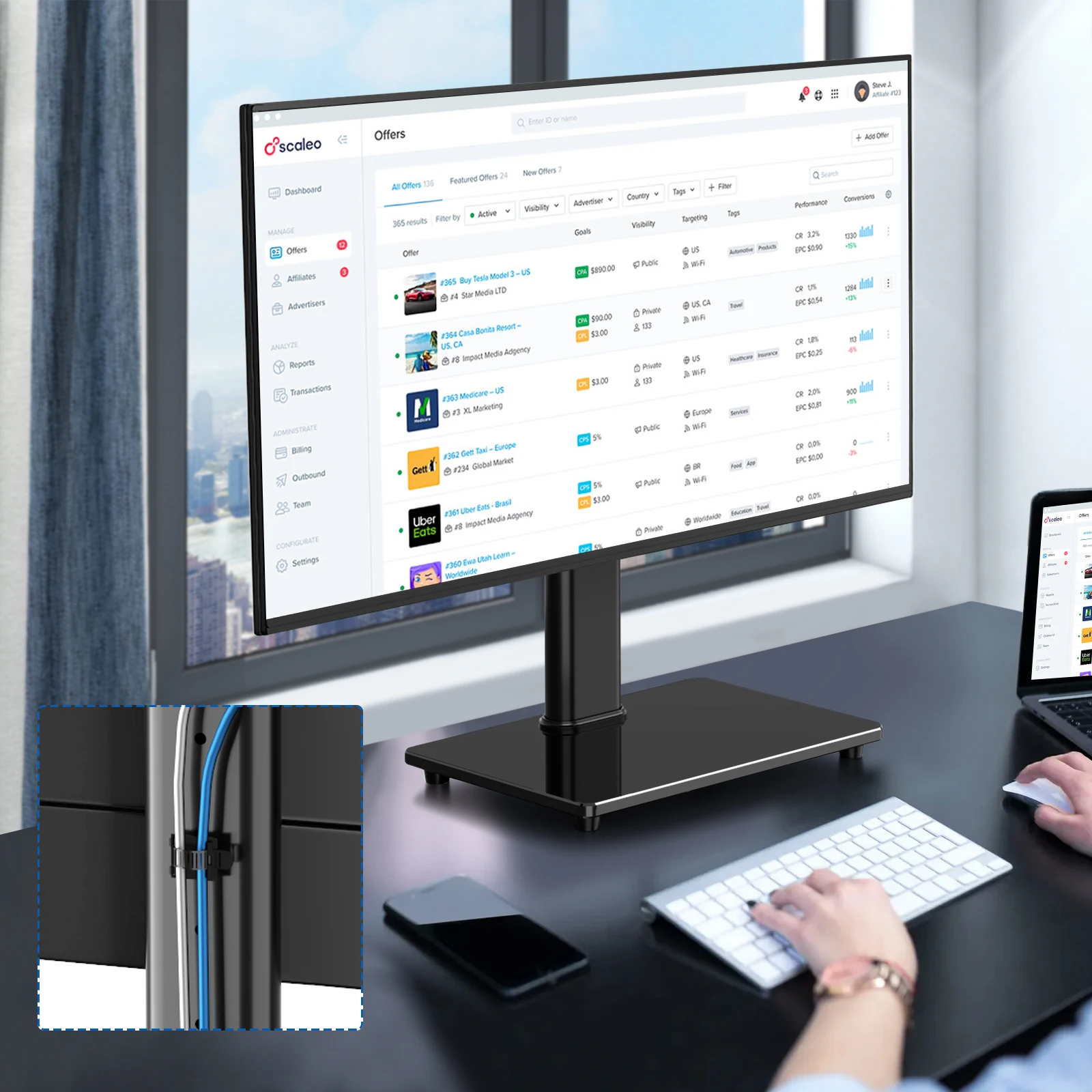 Single Computer Monitor Freestanding Desk Stand Mount Riser For 13 To