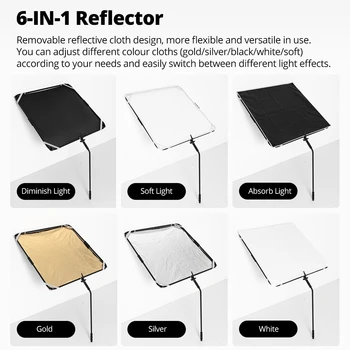 Ambitful KS05 100x100cm 6-in-1 Reflective Diffuser Black Gold White Silver Sun Scrim Handle Bracket Folding Hand Shank Boxed detail image