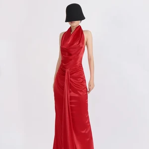 Bettergirl Fashion Long Red Evening Dress 2025 New Pleated Sexy Party Dress