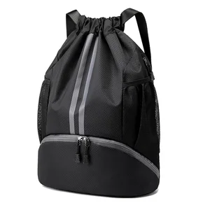 Outdoor Sports Drawstring Student Backpack Basketball Swimming Gym Bag with Shoes Compartment and Wet Proof  Pocket