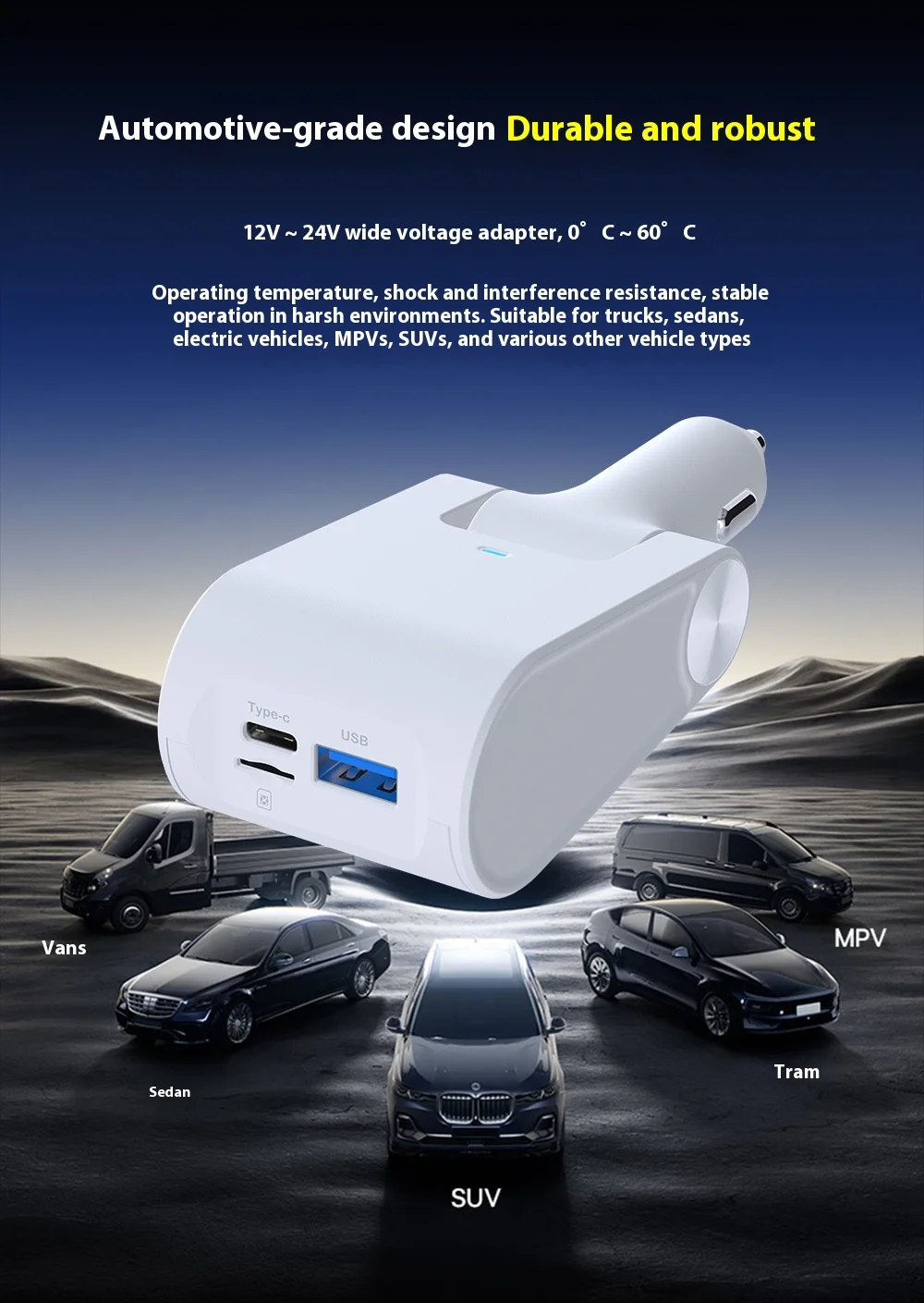 High-Speed 65W Car Charger 4G WiFi6 Fast Charging Type-C + USB Multi-Device Compatible 1-Year Warranty Auto Electronics