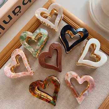 SongMay fashion Heart Shaped Acetate Hair Claw Clip Solid Color Sweet Kid Accessories Luxury Love Smooth hair clips For Girl