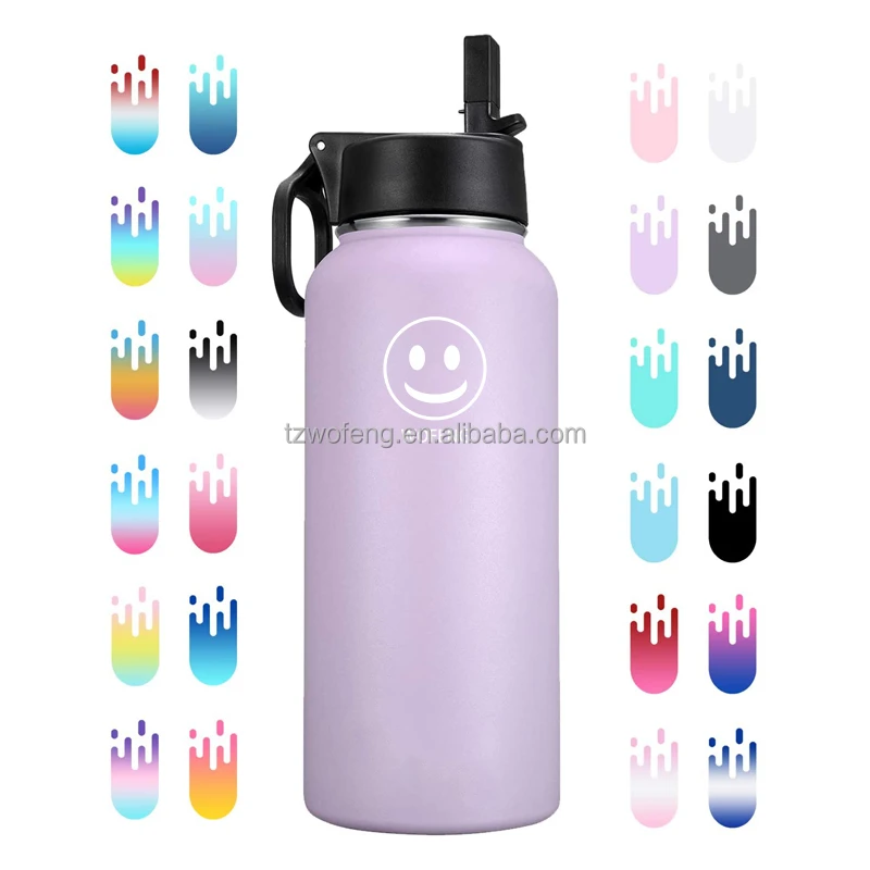 WAPEST Water Bottle with Straw Lid Stainless Steel Vacuum Insulated Double-Wall Water Bottles Smart Big Large Wide Mouth Waterbottle black, 32oz 