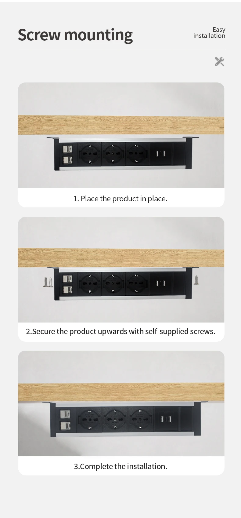 Factory Supply EU Standard Power Under Table Socket USB A+C Desk Edge ...