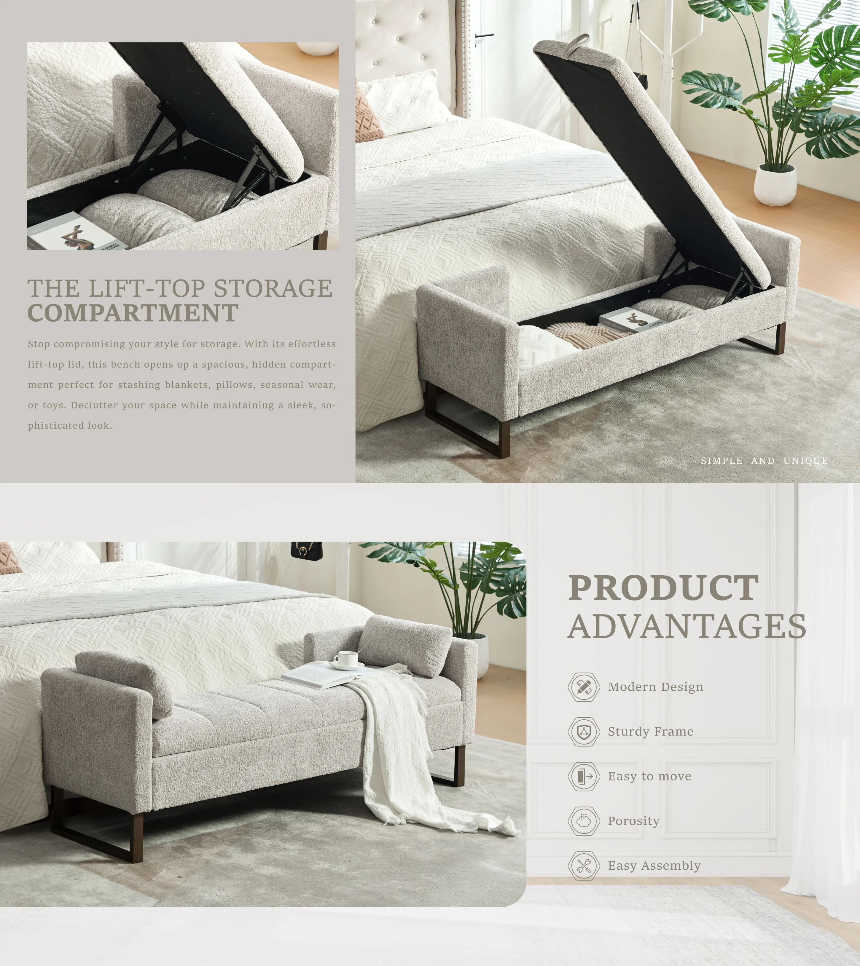 Elvarenae Serelle Chenille Storage Bench — product detail